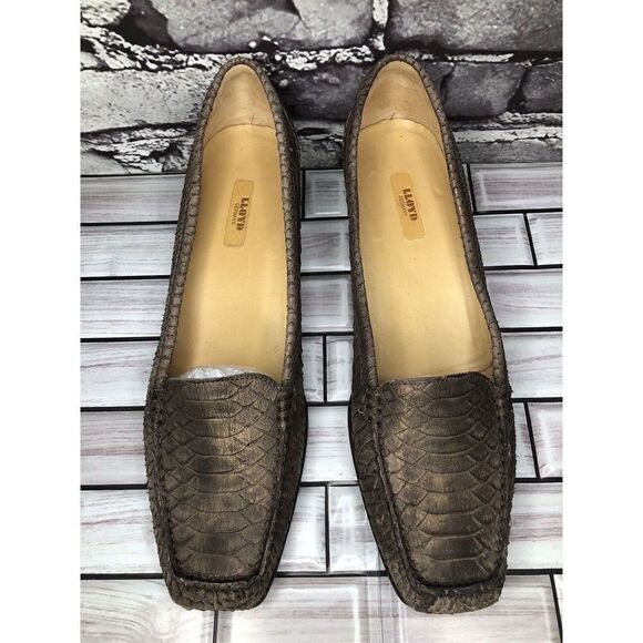 Lloyd Vibram Bronze Shimmer Leather SnakeSkin Designer Loafers Women Sz 41EU/10M - Picture 3 of 16
